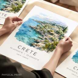 Crete Greece Travel Print, Poster, Greek Island Wall Art, Wedding Gift, Illustration, Print - thumbnail 1