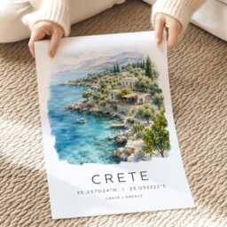 Crete Greece Travel Print, Poster, Greek Island Wall Art, Wedding Gift, Illustration, Print - thumbnail 2