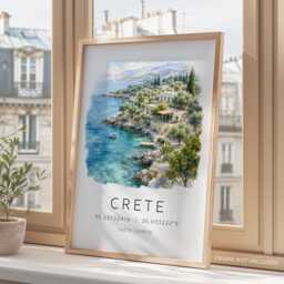 Crete Greece Travel Print, Poster, Greek Island Wall Art, Wedding Gift, Illustration, Print - thumbnail 3
