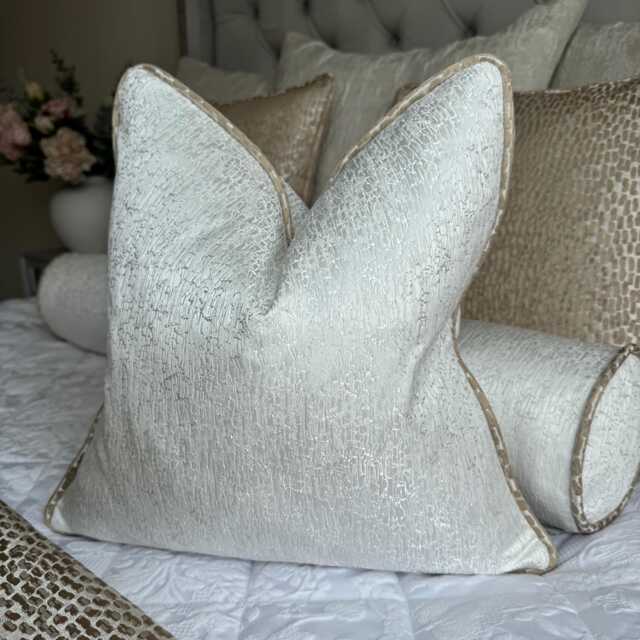 White Luxury Cushion Cover With Champagne Piping - Custom Made Scatter Piped Pillow For Home Decor, Blake - image 1