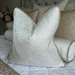 White Luxury Cushion Cover With Champagne Piping - Custom Made Scatter Piped Pillow For Home Decor, Blake