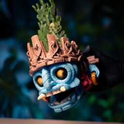 Aztec Face Planter - Quirky Succulent Pot Blue Tribal Mask Head Unique Mayan Decor Small Cactus Holder Desk Accessory - thumbnail 4