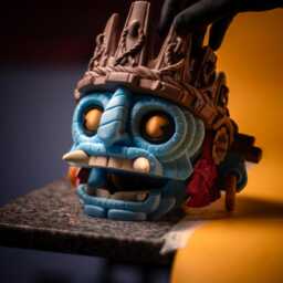 Aztec Face Planter - Quirky Succulent Pot Blue Tribal Mask Head Unique Mayan Decor Small Cactus Holder Desk Accessory - thumbnail 3