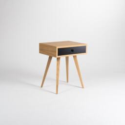 Mid Century Modern Oak Nightstand - Black Drawer Bedside Table - thumbnail 2