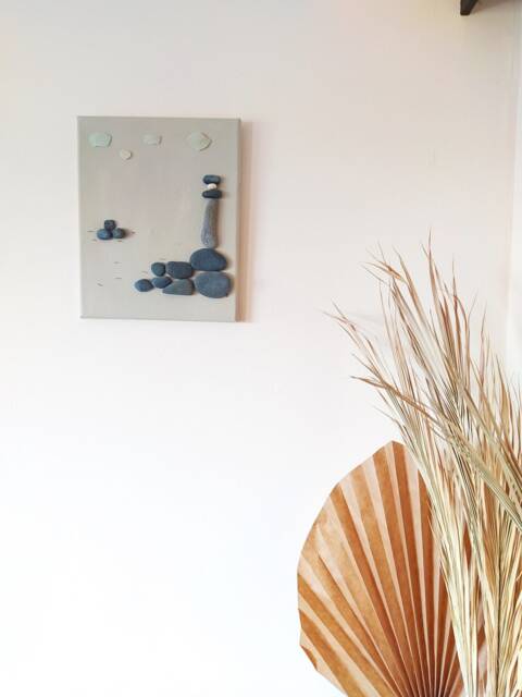 Seaside Lighthouse Painting, Pebble Decoration, Fisherman's Hut Interior Decoration - image 1