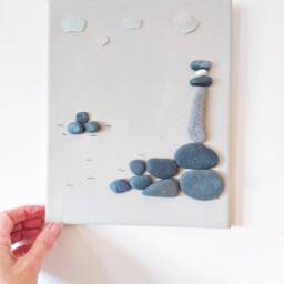 Seaside Lighthouse Painting, Pebble Decoration, Fisherman's Hut Interior Decoration - thumbnail 2