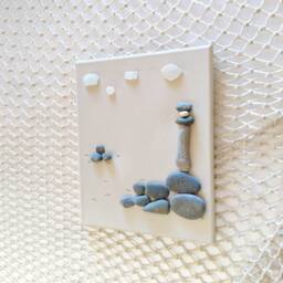 Seaside Lighthouse Painting, Pebble Decoration, Fisherman's Hut Interior Decoration - thumbnail 3