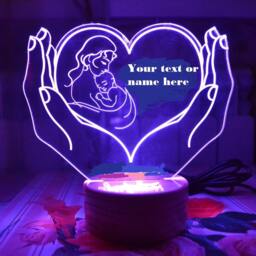 Personalized Heart Mom & Baby 3D Led Lamp, Bluetooth App Control