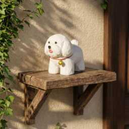 Hand Carved White Bichon Frise Wood Figurine, Cute Poodle Dog Statue With Gold Bell, Rustic Wooden Puppy Decor, Pet Lover Gift - thumbnail 2