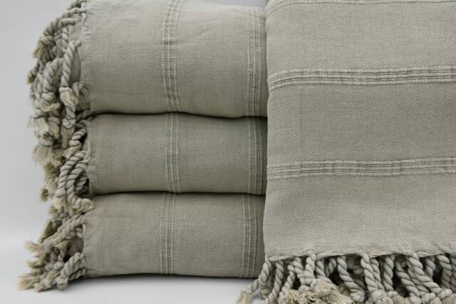 "Stone Washed Throw, Turkish Blanket, Beige Blanket, Soft Throw, 67""x85" - image 1