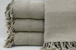 "Stone Washed Throw, Turkish Blanket, Beige Blanket, Soft Throw, 67""x85" - thumbnail 1