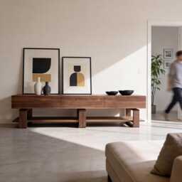 Solid Walnut Tv Unit - Modern Minimalist Media Console With Drawers Scandinavian Japanese Style Sideboard - thumbnail 1