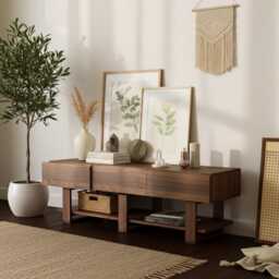 Solid Walnut Tv Unit - Modern Minimalist Media Console With Drawers & Shelf Scandinavian & Japanese Inspired Bodhi Range - thumbnail 2