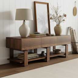 Solid Walnut Tv Unit - Modern Minimalist Media Console With Drawers & Shelf Scandinavian & Japanese Inspired Bodhi Range - thumbnail 3