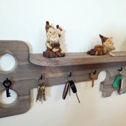 Rustic Wood Key Shelf Wood Hook Key Holder Hanging Awards Organizer Jewelry - thumbnail 3