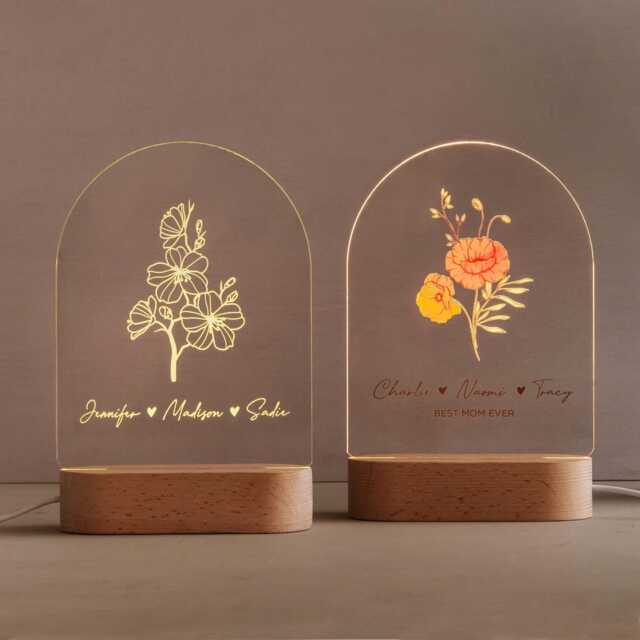 Mom's Birth Month Flowers Night Light, Custom Family Valentine's Day Gift For Mom, Holiday Gifts - image 1