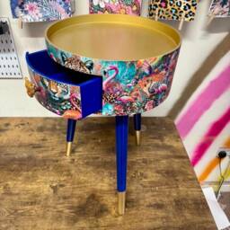 Leopard & Flamingo Bedside Table, Teal Pink Blue Jewel Design Nightstand, Cheetah With Cobalt Legs , Gold End Table - thumbnail 2