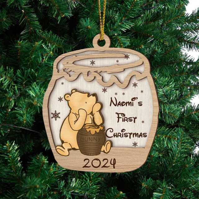 Custom Winnie The Pooh Honey Pot Ornament, Baby's 1st Christmas Keepsake, Baby Classic Gift - image 1