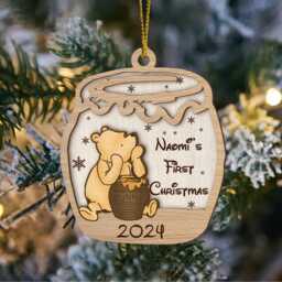 Custom Winnie The Pooh Honey Pot Ornament, Baby's 1st Christmas Keepsake, Baby Classic Gift - thumbnail 2