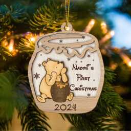 Custom Winnie The Pooh Honey Pot Ornament, Baby's 1st Christmas Keepsake, Baby Classic Gift - thumbnail 3