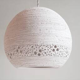 Handmade Ceramic Pendant Light Carved Off-White Lampshade, Set Of 3 - thumbnail 4