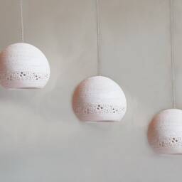 Handmade Ceramic Pendant Light Carved Off-White Lampshade, Set Of 3 - thumbnail 2