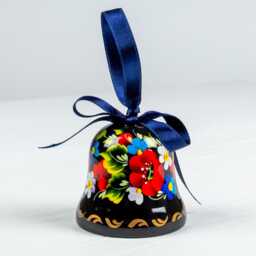 Handmade Ukrainian Christmas Ornament Wooden Bell Art S071 - thumbnail 3