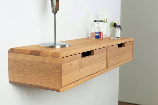 Solid Oak Floating Makeup Table With 2 Drawers - image 1