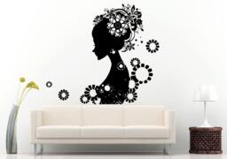 Woman Girl Flowers Hair Style Wall Decal Vinyl Sticker Mural Room Decor L545 - thumbnail 1