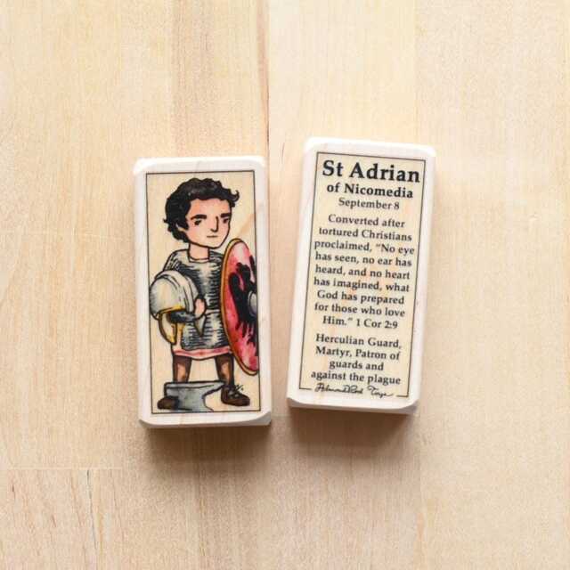 st Adrian Of Nicomedia Patron Saint Block With Gift Bag // Catholic Toys By Almondrod - image 1