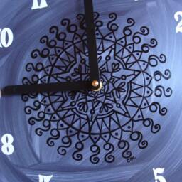 Industrial Silver Goth Clock - Home Decor Wall in Geometric Black White Gray Boho Made From Recycled Vinyl Record - thumbnail 3
