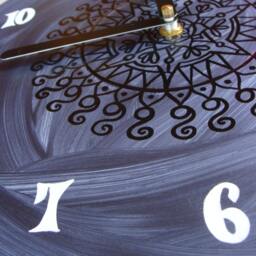 Industrial Silver Goth Clock - Home Decor Wall in Geometric Black White Gray Boho Made From Recycled Vinyl Record - thumbnail 2