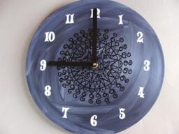 Industrial Silver Goth Clock - Home Decor Wall in Geometric Black White Gray Boho Made From Recycled Vinyl Record