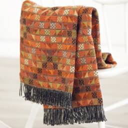 Orange Ochre Multicolour Extra Fine Merino Lambswool Checkered Pattern Wool Throw Plaid Blanket With Fringes Aztec Bohemian - thumbnail 2
