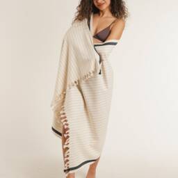 Turkish Cotton Bath Towel Set Black Stripe, Includes Hair - thumbnail 2