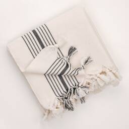 Turkish Cotton Bath Towel Set Black Stripe, Includes Hair - thumbnail 4