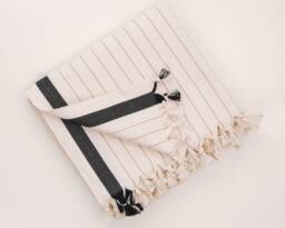 Turkish Cotton Bath Towel Set Black Stripe, Includes Hair