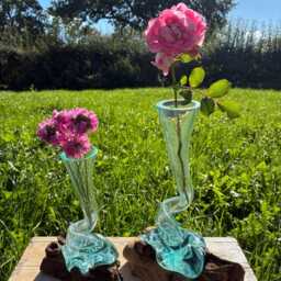 Molten Glass Thin Vase On Teak Root Ornament Bowl Statue Gift Vase Trinket - thumbnail 2