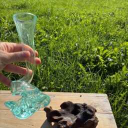 Molten Glass Thin Vase On Teak Root Ornament Bowl Statue Gift Vase Trinket - thumbnail 3