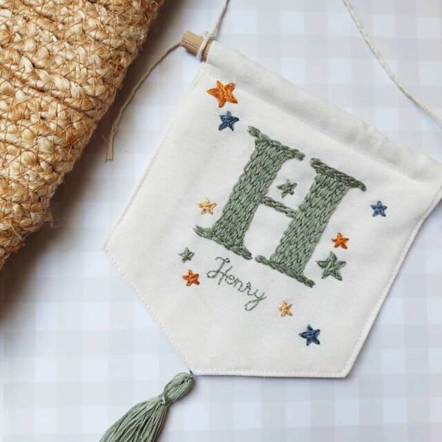 Embroidered Children's Name Banner Personalized Nursery Decor, Kids Room - image 1