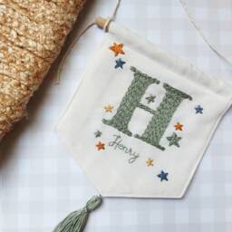 Embroidered Children's Name Banner Personalized Nursery Decor, Kids Room - thumbnail 1