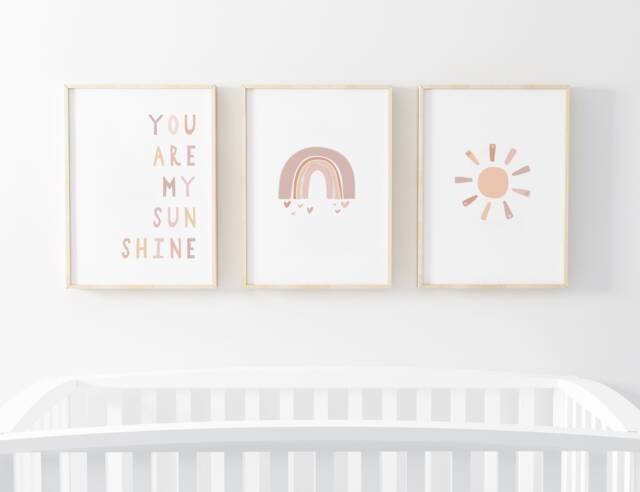 Neutral Rainbow Sun Prints - Set Of 3, You Are My Sunshine, Baby Girl Print, Nursery Prints, Wall Art, New Baby, Kids Bedroom, Gift - image 1