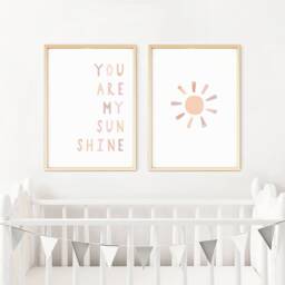 Neutral Rainbow Sun Prints - Set Of 3, You Are My Sunshine, Baby Girl Print, Nursery Prints, Wall Art, New Baby, Kids Bedroom, Gift - thumbnail 3