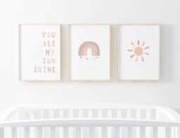Neutral Rainbow Sun Prints - Set Of 3, You Are My Sunshine, Baby Girl Print, Nursery Prints, Wall Art, New Baby, Kids Bedroom, Gift - thumbnail 1