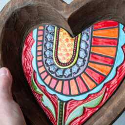 Handmade Heart Tile Ceramic Wall Art in Frame - 12 Inch - Cropped Blossom - Made To Order - thumbnail 2