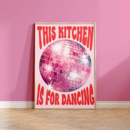 This Kitchen Is For Dancing Print, Pink Disco Ball, Retro Poster, Trendy Wall Art, Prints, Decor, Poster 2029 - thumbnail 2