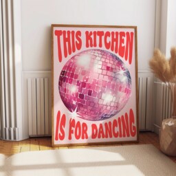 This Kitchen Is For Dancing Print, Pink Disco Ball, Retro Poster, Trendy Wall Art, Prints, Decor, Poster 2029 - thumbnail 3