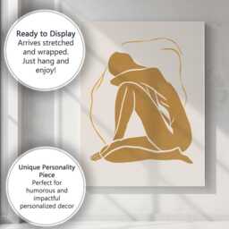 Minimalist Abstract Embrace Figure Line Art Warm Neutral Silhouette Canvas Wall Print Decor Picture Ready To Hang - thumbnail 3