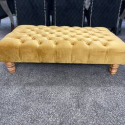 Handmade Chesterfield Footstool Coffee Table in Plush/Soft Velvet Wooden Colour Feet - thumbnail 4