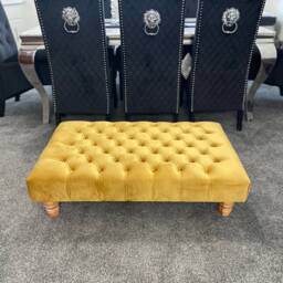 Handmade Chesterfield Footstool Coffee Table in Plush/Soft Velvet Wooden Colour Feet - thumbnail 2